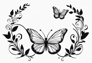 Butterflies in center of forearm with vine wrap around arm tattoo idea