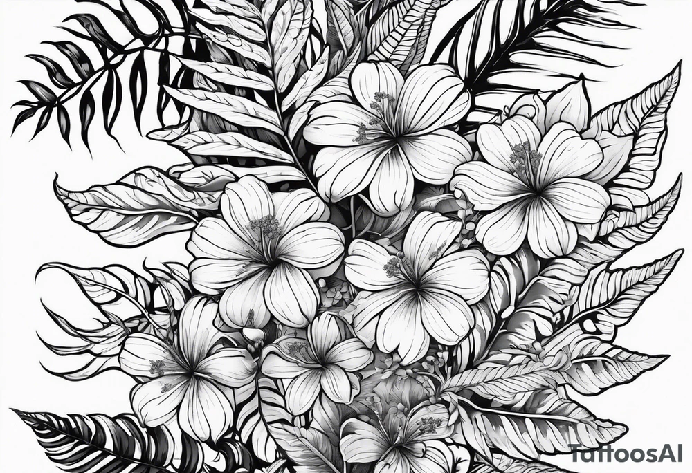 Fern leaf and flower tattoo idea