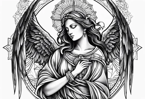 Religious, angel, powerful, forty style tattoo idea