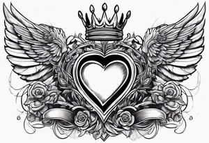 Heart, kings crown and wings tattoo idea