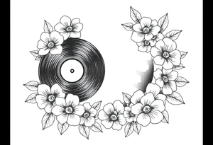 vinyl records surrounded by flowers tattoo idea