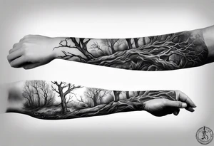 Elongated dead tree arm sleeve tattoo tattoo idea