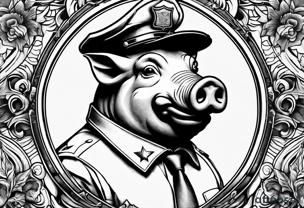 detailed close up, angry pig cop tattoo idea