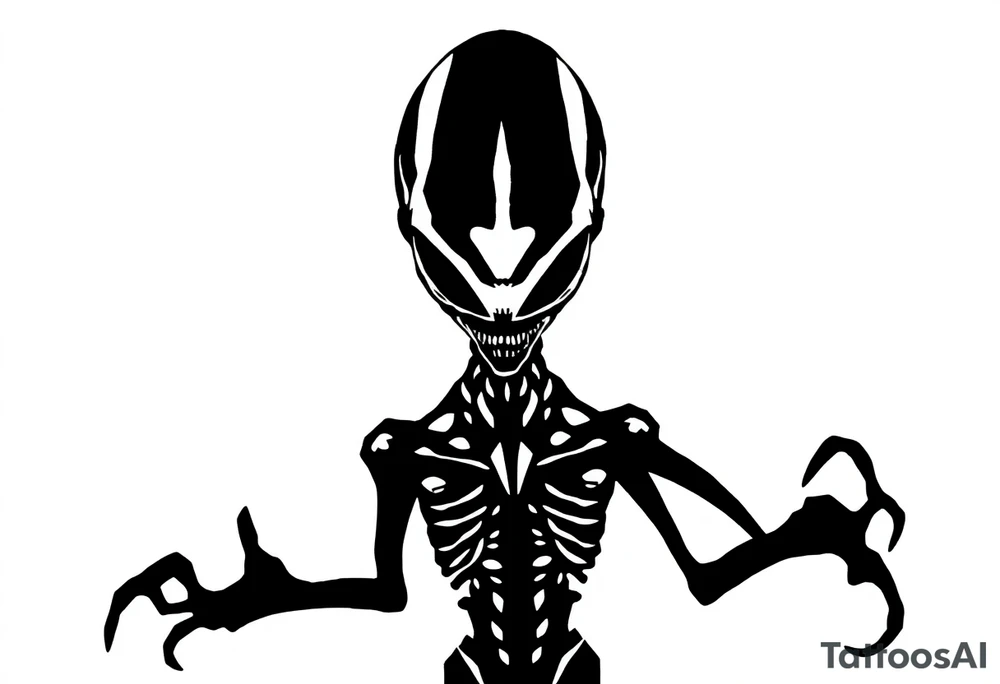 A realistic silhouette stencil style drawing of an alien tattoo idea