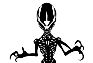 A realistic silhouette stencil style drawing of an alien tattoo idea