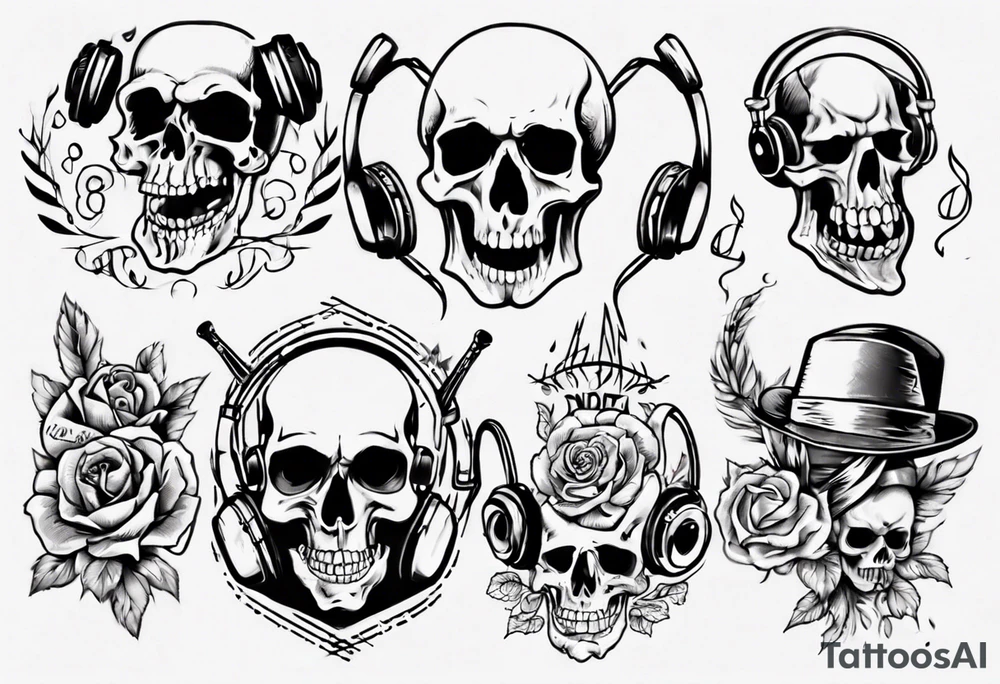 music no skull tattoo idea