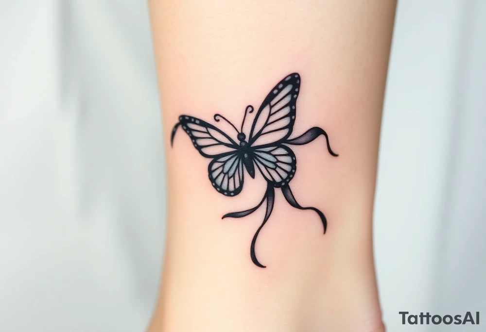 ethereal butterfly with flowing silk ribbons in moonlight tattoo idea