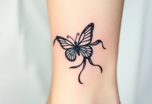 ethereal butterfly with flowing silk ribbons in moonlight tattoo idea