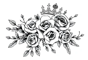 detailed beautiful gothic boho flowers and roses on vine with gorgeous crown ornamental tattoo idea