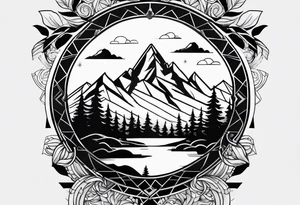 A geometric half sleeve with a mountain peak tattoo idea