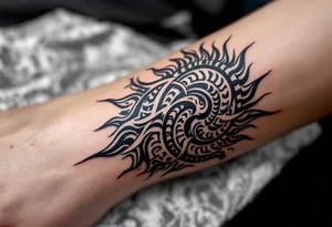 With spirals of cobalt and charcoal, this Celtic sun combines sky and shadow on the upper arm. tattoo idea