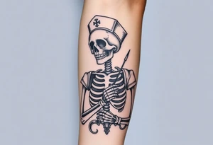 Skeleton 
 nurse with nurse hat and a needle in an elaborate vintage cameo tattoo idea