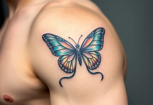 ethereal butterfly with flowing silk ribbons in moonlight tattoo idea