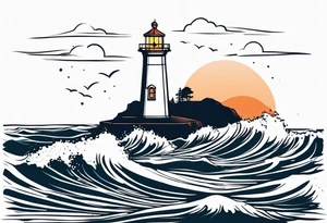 lighthouse acutally light up at a rough sea tattoo idea