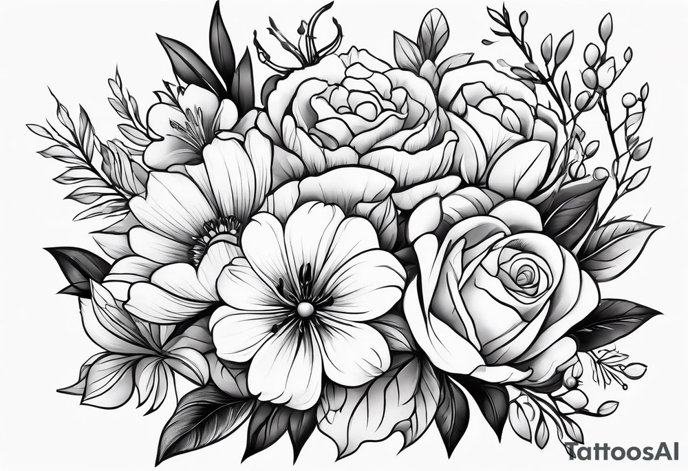 fine line flower bouquet tattoo tattoo idea