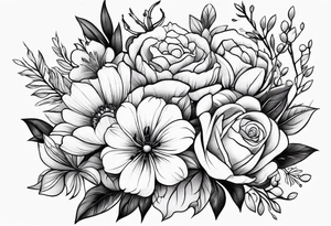 fine line flower bouquet tattoo tattoo idea