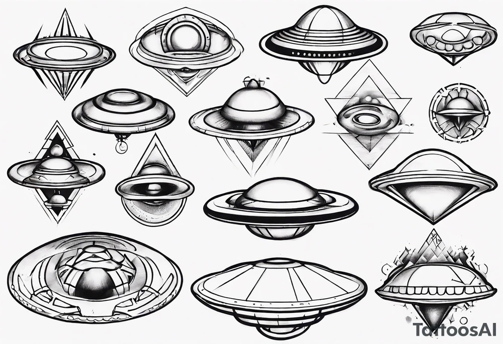 Sketch style flying saucer tattoo idea