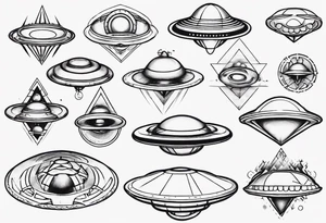 Sketch style flying saucer tattoo idea
