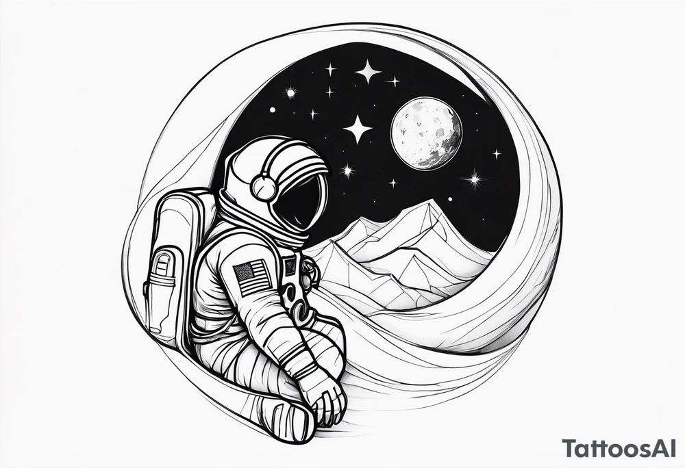 astronaut laying on a crescent moon tattoo idea