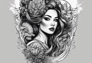 Full-body portrait of a beautiful Eldridge horror woman of the sea tattoo idea