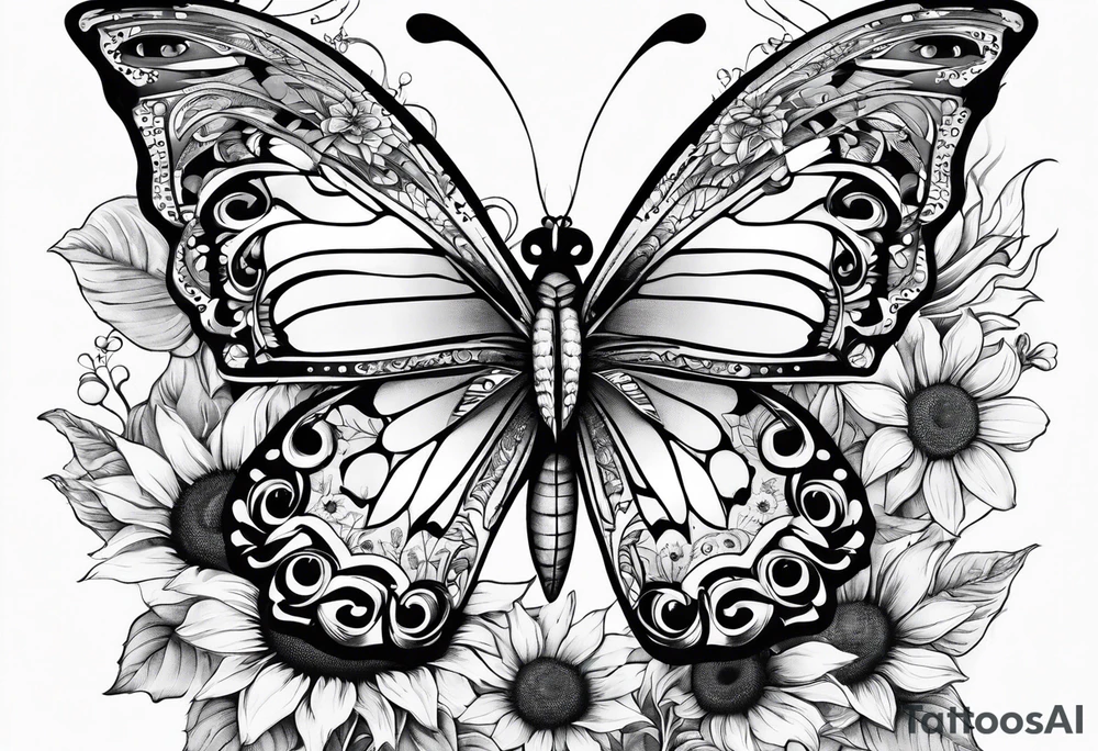 Butterfly, sunflower, book, fly, fish tattoo idea