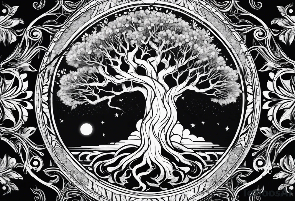 lightening with tree of life tattoo idea