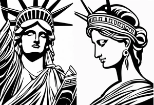 Left arm sleeve tattoo, tribal and statue of liberty tattoo idea