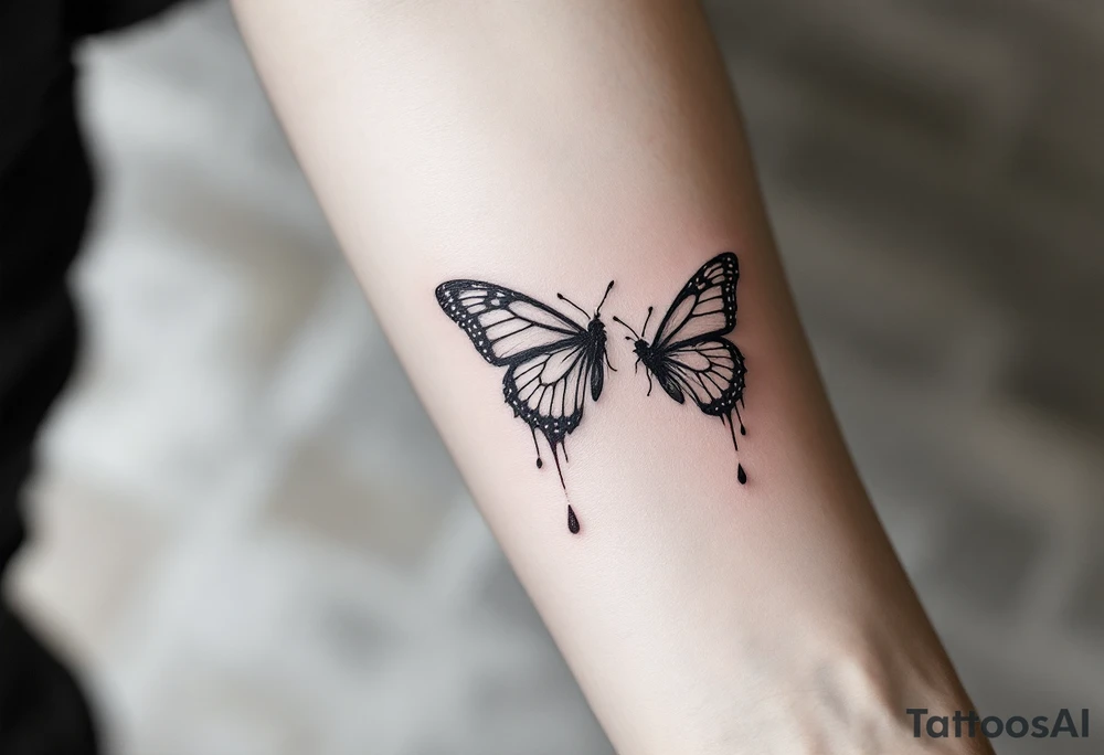 Two butterflyes with blood driping tattoo idea