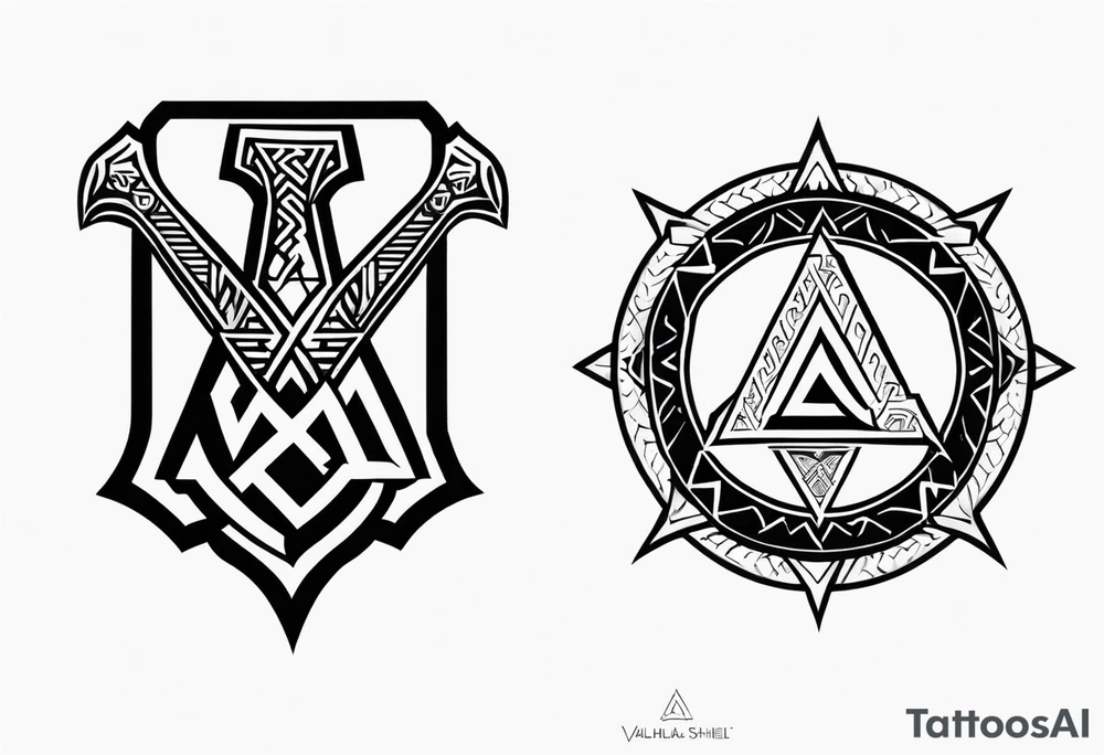 Valhalla
Sword shield valknut axe fire tattoo idea