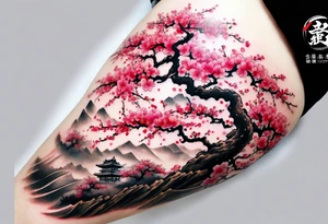 Japanese tattoo sleeve with a sakura tree. I already have a tattoo in my forearm and want to cocer it with the sakura trunk tattoo idea