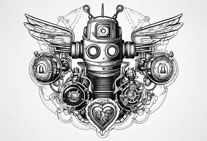 steampunk robot with a real heart tattoo idea