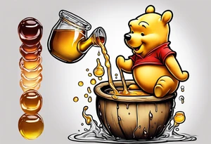Winnie the Pooh pot of honey with drips of honey spilling over tattoo idea