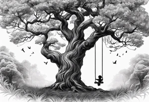 Tree with swing and kids playing tattoo idea