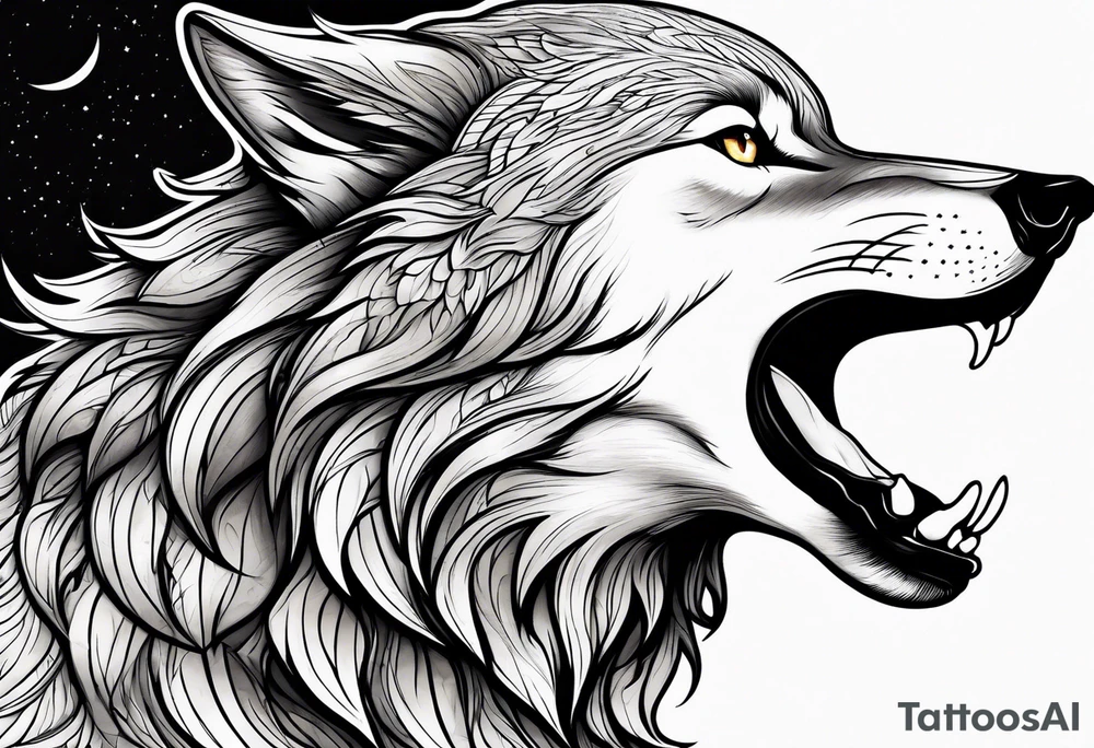 Wolf howling at moon tattoo idea