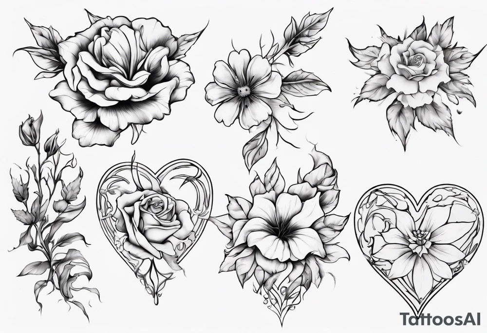 Flower outline of a heart tattoo idea