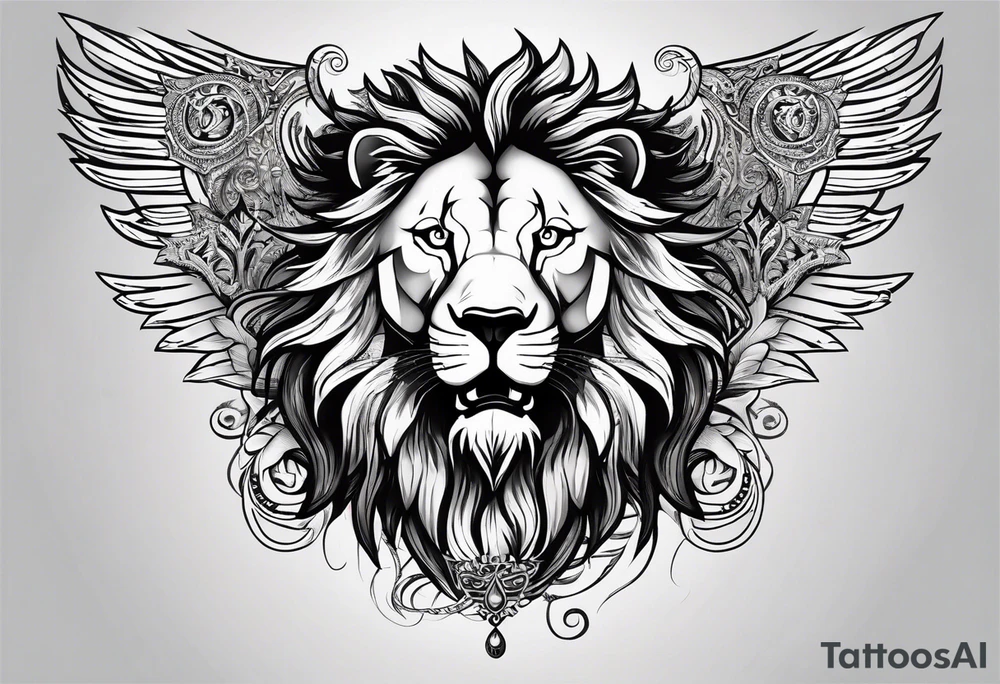 Lion with burned wings an ouroboros sign tattoo idea