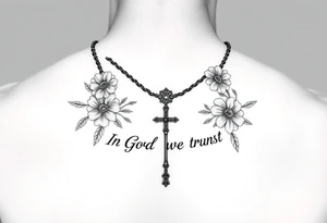 Necklace Rosary with flowers around the words of "In God We Trust " tattoo idea