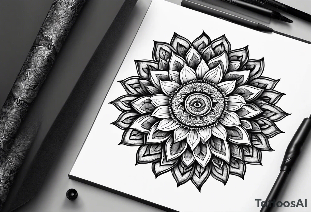 Mandala sun flower tattoo idea