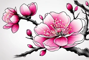 Vibrant, pink plum blossom flowers tattoo idea