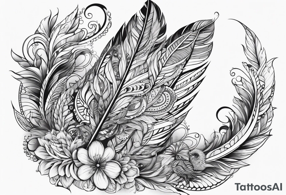 Mandala feather with birds, water tattoo idea