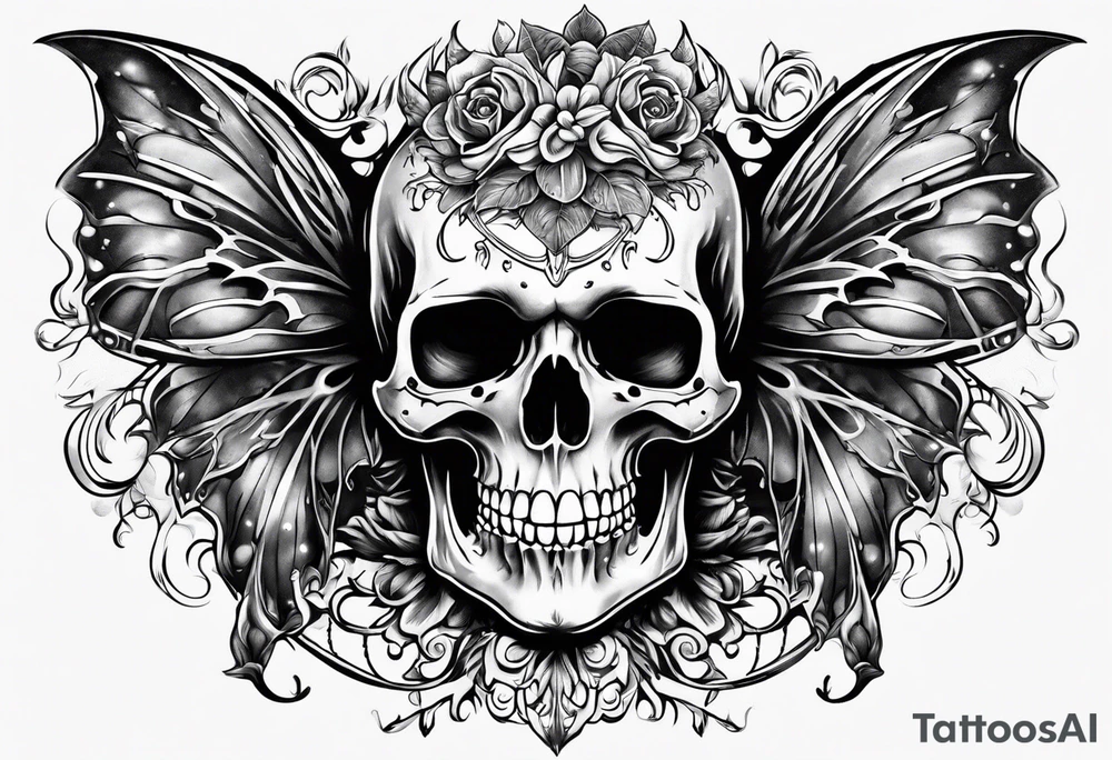 human skeleton with fairy fangs tattoo idea