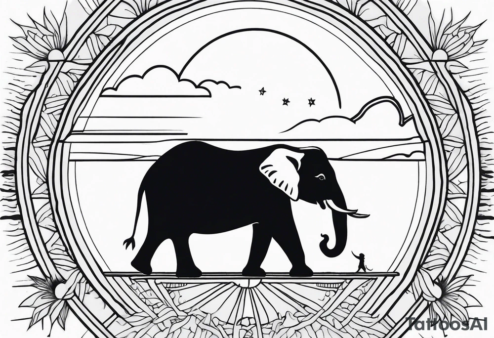 a elephant and a sun tattoo idea