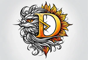 Letter D sun tattoo fine line tattoo idea