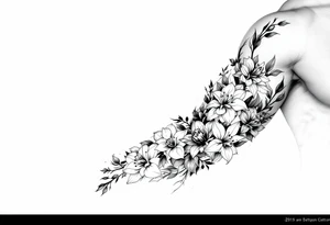 fill hand and up arm with narcissus flowers, holly and jonquil flowers tattoo idea