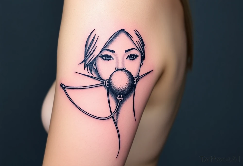A tattoo depicting a naked woman bound and gagged with a ball gag in her mouth tattoo idea