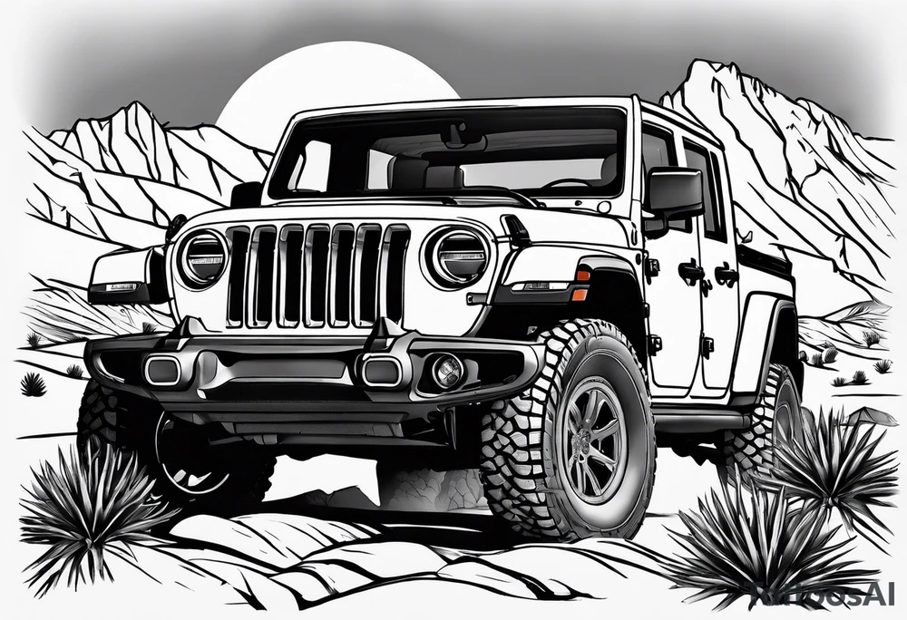 jeep gladiator dessert mountain Joshua tree tattoo idea
