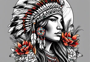Native American with flowers tattoo idea