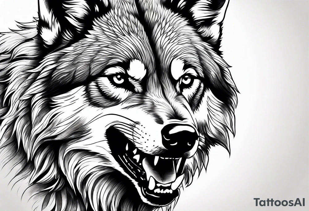 the head of a snarling wolf tattoo idea