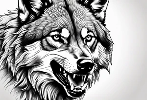 the head of a snarling wolf tattoo idea