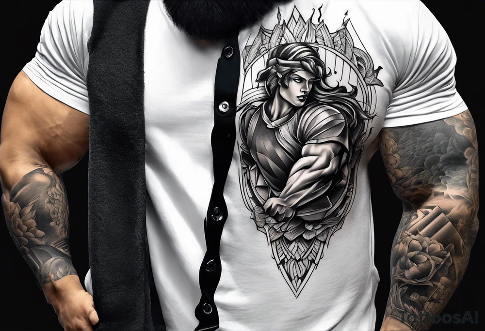 Bowling on bicep showing torn muscles tattoo idea